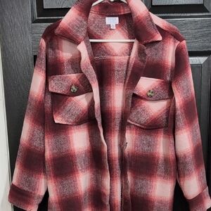 Time and Tru Checkered Utility Jacket in Red and Pink